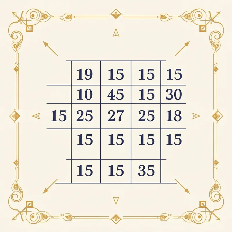 Illustration of the classical 3 by 3 Lo Shu magic square in navy line art with gold accents on an ivory background.